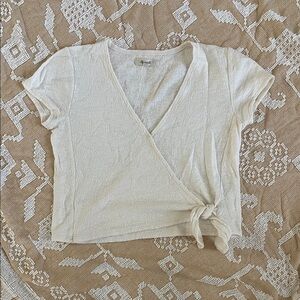 Madewell Cream Wrap-Style Short Sleeve Crop Top